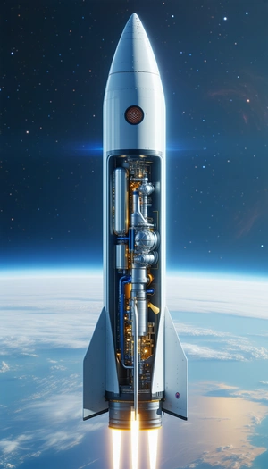 A Rocket Ship Is Shown In A Space Scene