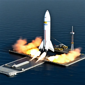 A Rocket Is Being Launched From A Floating Platform In The Ocean
