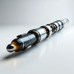A Large, Silver, Cylindrical Object With A Bright Light At The End