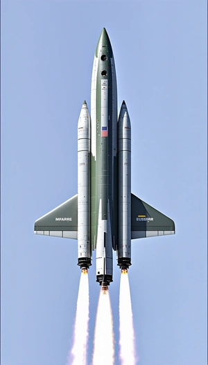 A Large Space Shuttle Is Flying Through The Sky, With Its Two Engines On The Bottom Of The Ship