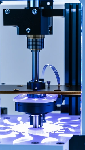 A Blue And Black Machine With A Large Blue Lens On Top