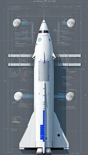 A Space Shuttle Is Shown In A Diagram, With A Moon And A Rocket On Either Side Of It