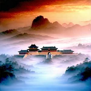 Urban Watercolor Painting: Cultural Center With Dramatic Clouds With Beautiful Mountain
