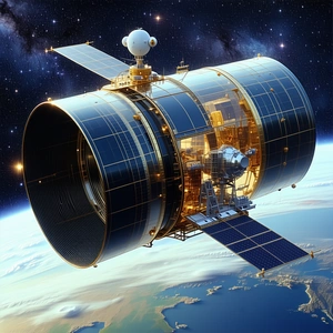 A Spacecraft With A Large Dome On Top, Flying Through The Sky