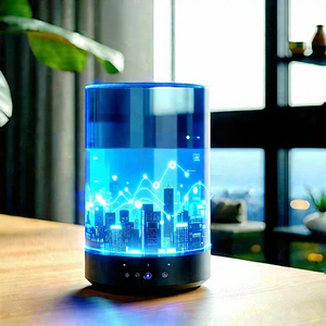 Tech Blender Artwork: Smart Home Device With Data Visualization With Futuristic-looking Device,