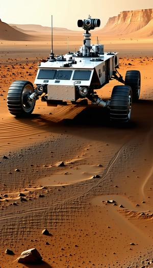 A Large, Four-wheeled Vehicle Driving Across A Dirt Field