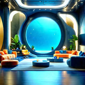 (futuristic:1.12) Tech Startup Office With Image, There