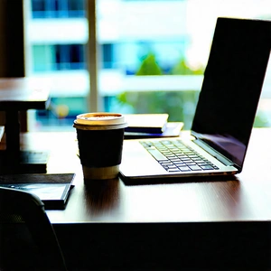 Business Hdr Photography: Workplace With Laptop And Coffee On Desk With Laptop Computer