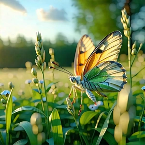 Nature Low Poly: Butterfly In Prairie Grassland With Beautiful Butterfly
