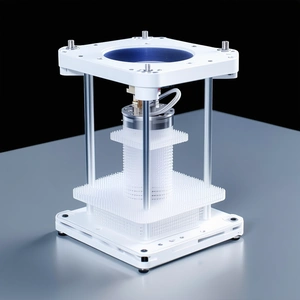 A White Plastic Box With A Blue Top, Sitting On A Table