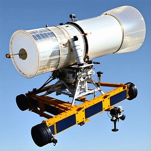 A Large Satellite Dish Mounted On A Yellow Trailer
