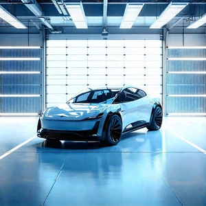 Tech Professional Photography: Automotive Technology In Manufacturing Facility With Sleek, Futuristic