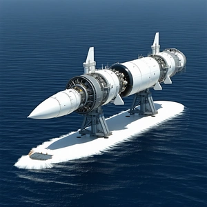 A Large White Submarine Is Floating On Top Of The Ocean