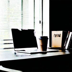 Business Long Exposure Photography: Workplace with laptop and coffee on desk