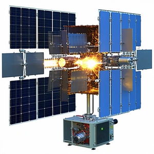 A Large, Multi-faceted Satellite With A Solar Panel On Its Side