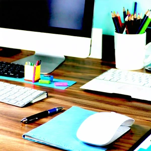 Business Aerial Photography: Workplace with modern office supplies on desk
