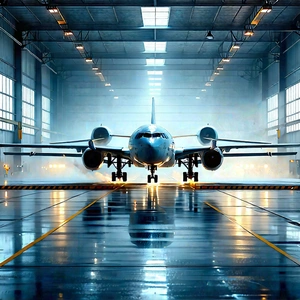 Aerospace Technology In Manufacturing Facility With Large Airplane