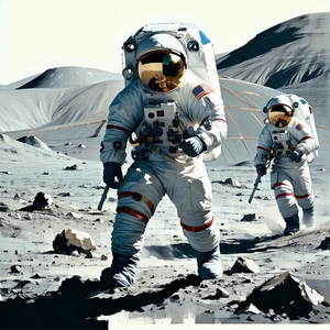 In The Image, There Are Two Astronauts Walking On The Moon