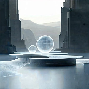 Futuristic Digital Workspace With Image, There