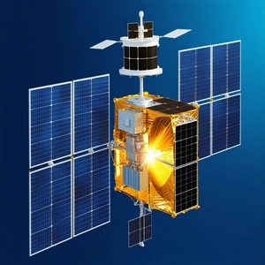 A Spacecraft With A Solar Panel On Its Side, Floating In The Air