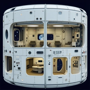 The Image Is A 3d Model Of A Space Station, Showcasing The Interior Of The Spacecraft