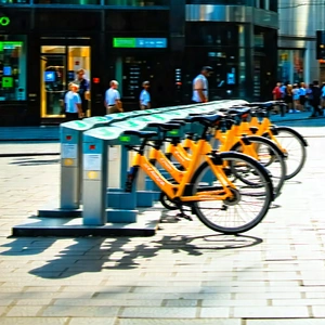 Urban Lithograph: City bicycle sharing in financial district