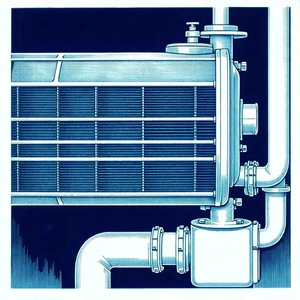 Tech Linocut Print: Close-up Of Cooling System With Blue White