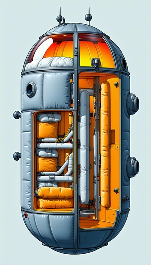 A Large, Orange, And White Spacecraft Is Shown In A Drawing