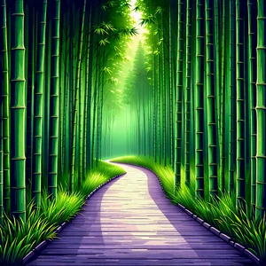 Nature Technical Illustration: Path Through Bamboo Grove With Pathway Surrounded