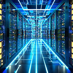 Server Rack With Data Streams With Image, There