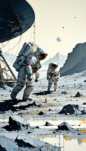 In The Image, There Are Two Astronauts Standing On A Rocky Surface, Possibly On The Moon