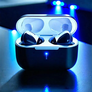 Tech Advertising Photography: Wireless Earbuds With Holographic Display With Pair Black