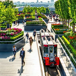 Urban Stock Photography: Rooftop garden with commuting