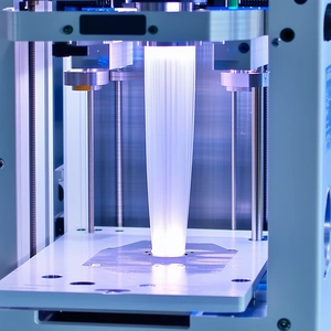 A Machine Is Making A Long, Thin, White Plastic Tube
