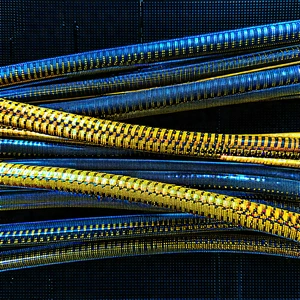 Close-up Of Fiber Optic Cables With Blue Yellow