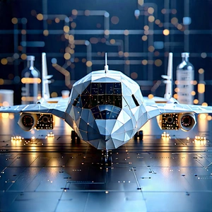 Aerospace Technology In Modern Laboratory With Futuristic Airplane