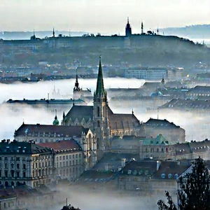 Urban Blender Artwork: Cityscape of historic city center during foggy morning