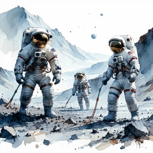 In The Image, There Are Three Astronauts Standing On A Rocky Surface, Possibly On A Distant Planet