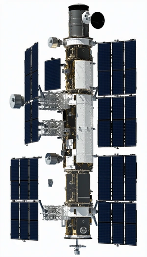 A Large Spacecraft Is Shown In A White And Black Color Scheme