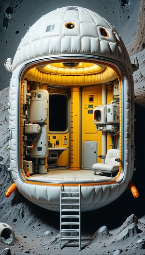 A White Spacecraft With A Yellow Interior
