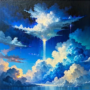 Tech Gouache Painting: Cloud computing visualization