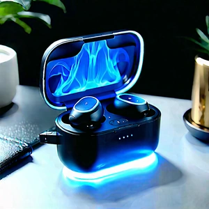Wireless Earbuds With Holographic Display With Blue Black