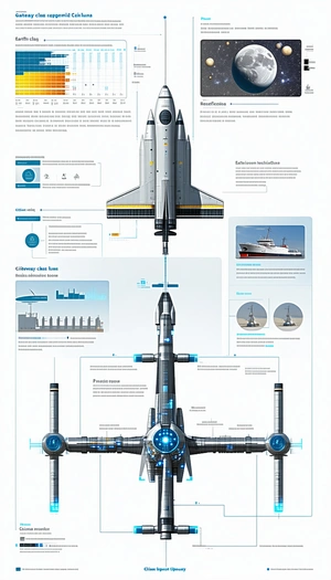 A Large Poster Is Displayed, Showcasing A Space Shuttle And A Boat