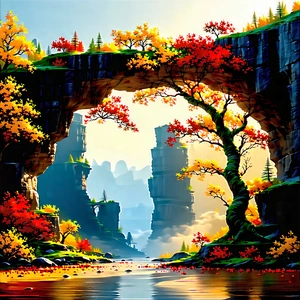 Nature Digital Art: Natural Arch In Autumn Colors With Painting Beautiful