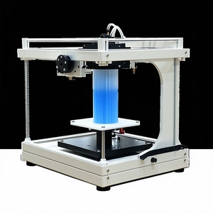A White 3d Printer With A Blue Plastic Object Inside It
