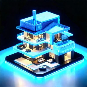 (futuristic:1.41) Smart Home With Blue White