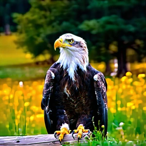 Nature Gouache Painting: Eagle In Natural Habitat With Bald Eagle