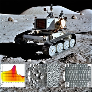 A White Robotic Vehicle, Possibly A Rover, Driving Across A Rocky Terrain