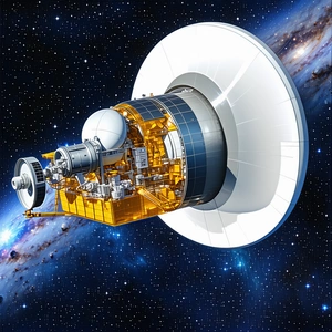 A Spacecraft With A Large Dish On Its Side, Possibly A Satellite Dish