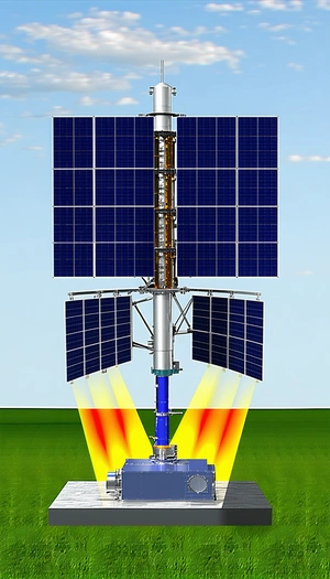 A Large Solar Panel With A Blue Frame, Mounted On A Blue Pole